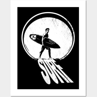 Vintage Surf Surfer sunset graphic Posters and Art